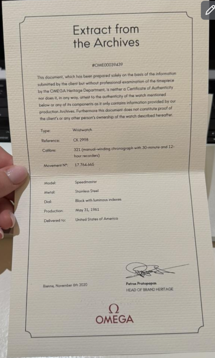OMEGA Speedmaster Reference 2998-4 Unpolished w/ Extract — Wind